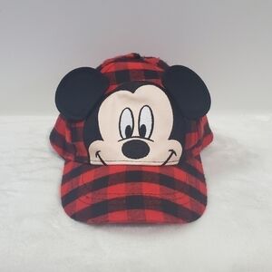 DISNEY Mickey Mouse Red Black Buffalo Check Plaid Baseball Hat Cap Toddler Size